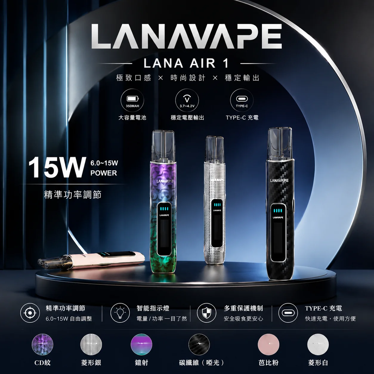 LANA AIR 主機 | 6-15W功率可調 · 智能螢幕 | 通用一代煙彈